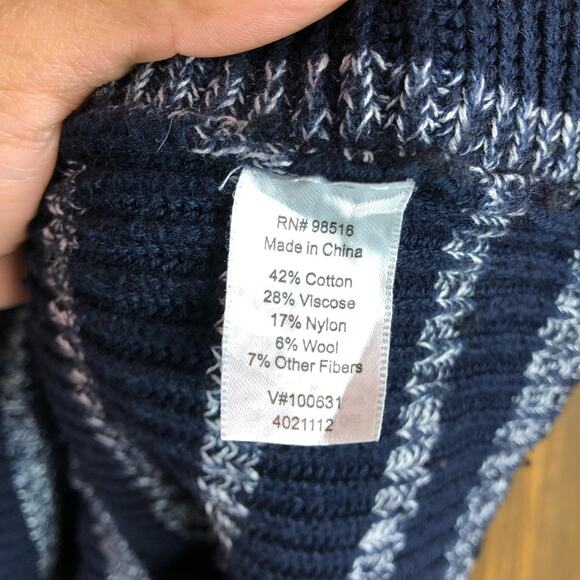 Coldwater Creek Womens Sweater Blue Knit Striped Boat Neck Long Sleeve Wool L - Picture 7 of 13